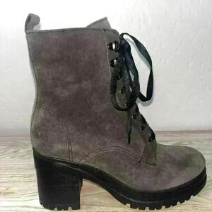 La Canadienne Prunella Rubber Heeled Combat Boots Suede Womens 7.5M $550